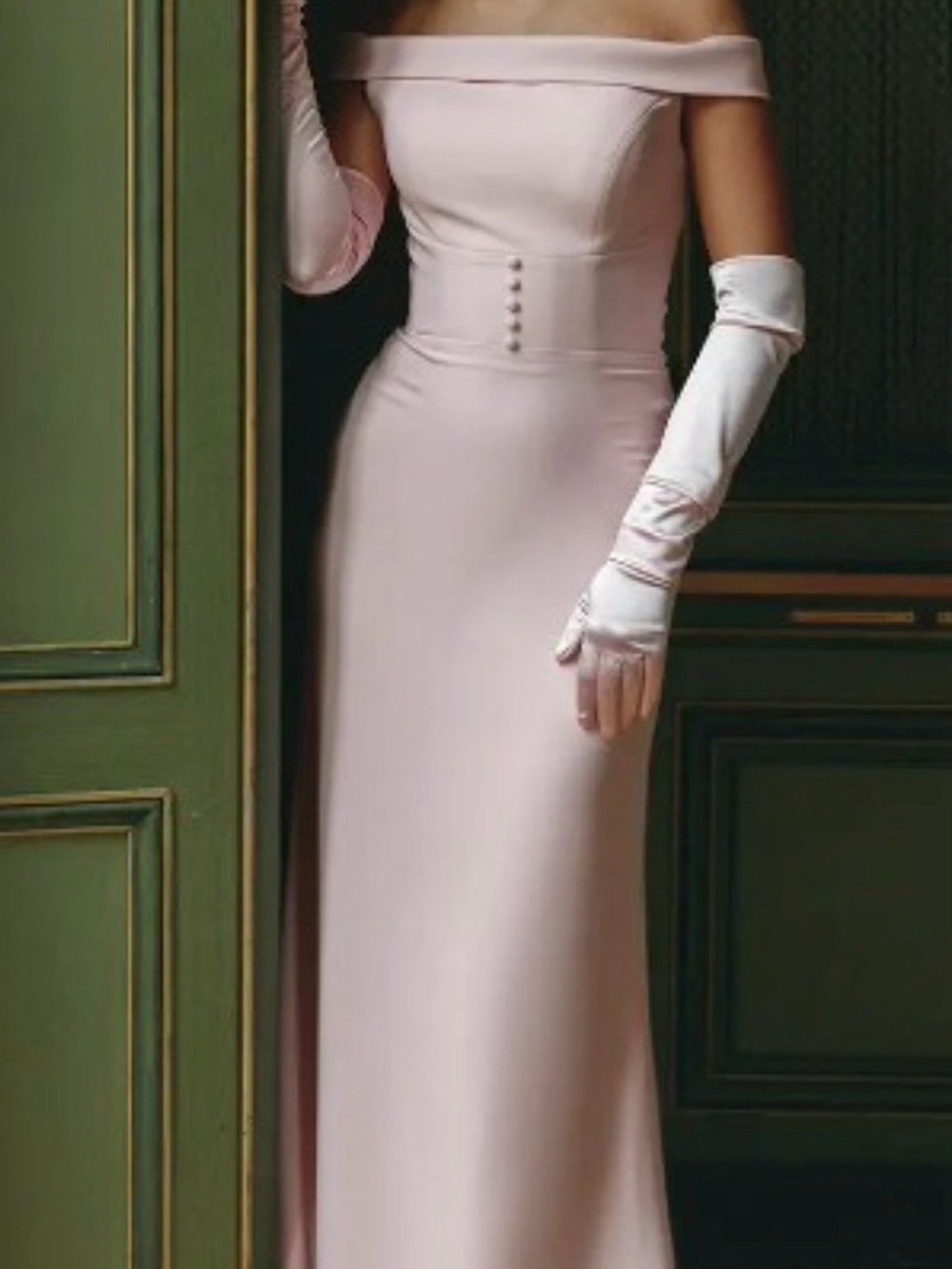 Off-Shoulder Blush Pink Evening Gown